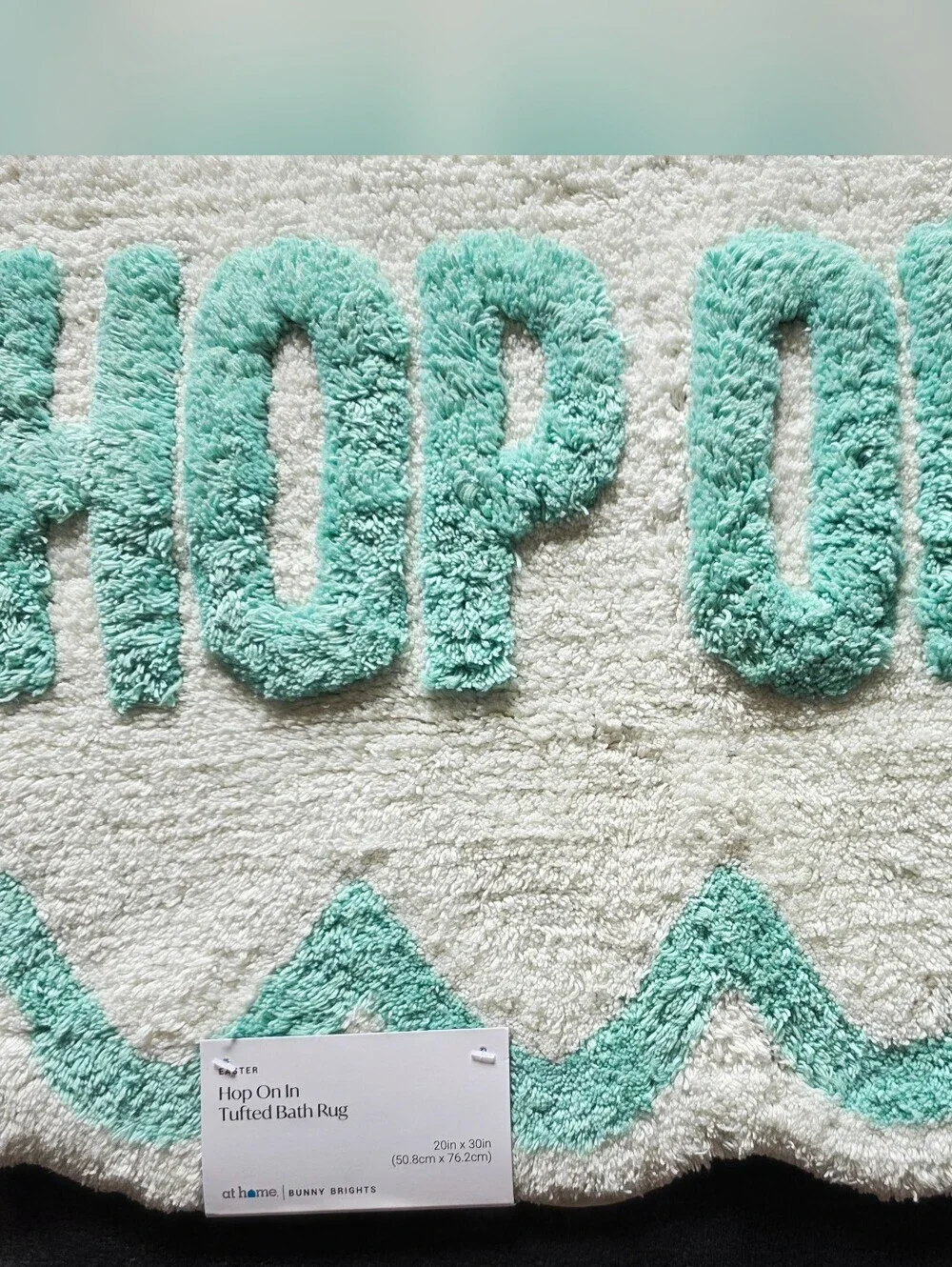 New Easter Bunny Brights Hop on In Scalloped Bath Rug, 20 × 30 in, white & teal